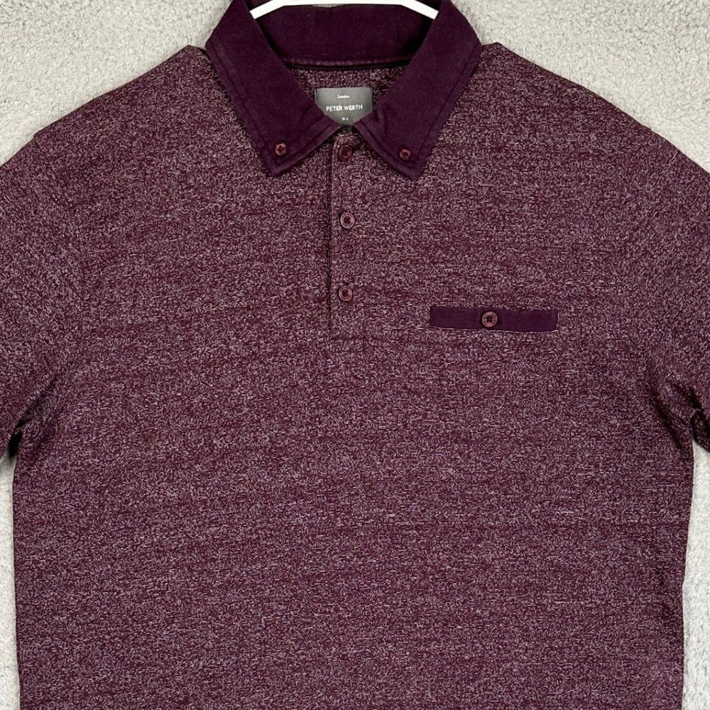 Peter Werth N1 Polo Shirt Men Large Burgundy Marl Rugby Button Down Short Sleeve